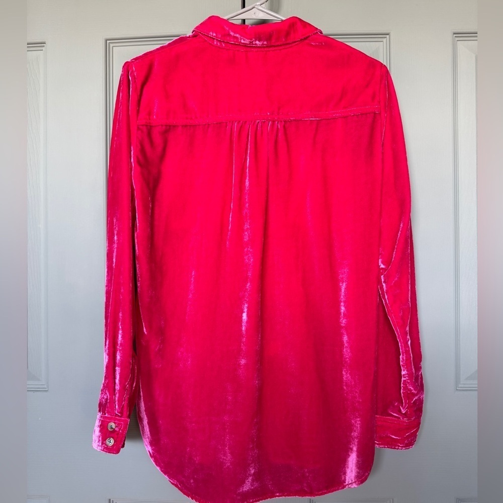 Pilcro Hadley for Anthropologie Pink Velvet Button-Up Shirt - Picture 2 of 3